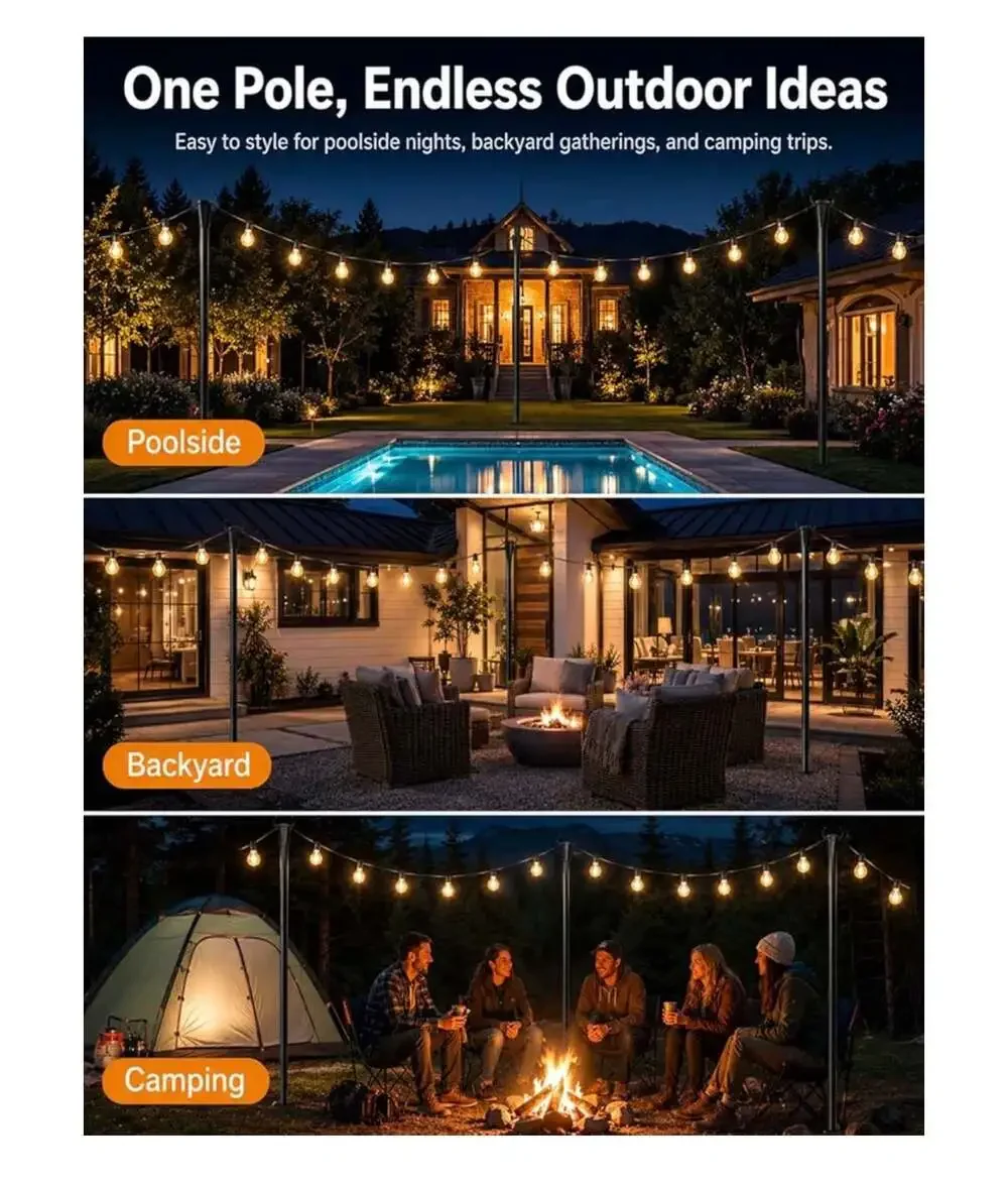 4 Pack String Light Poles for Outside, Adjustable Metal Patio Light Poles. Poles